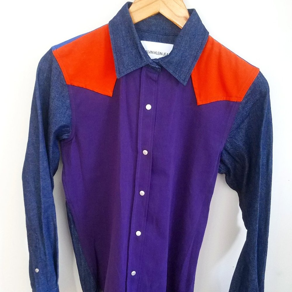 Calvin Klien Indigo Transfer Western Button Up